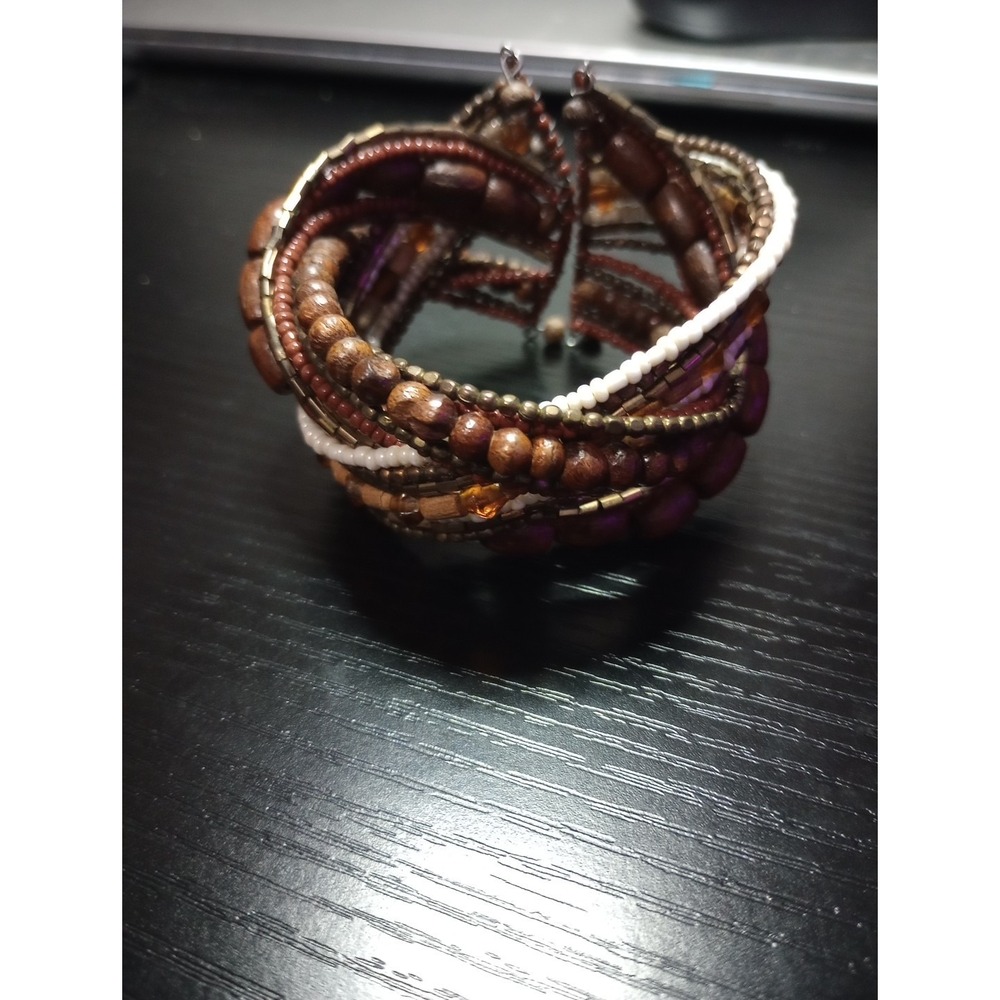 Bohemian‎ Brown Braided Memory Wire Cuff Bracelet
